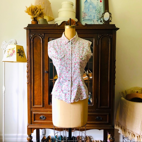 VINTAGE 90s Floral sleeveless top - Picture 4 of 11